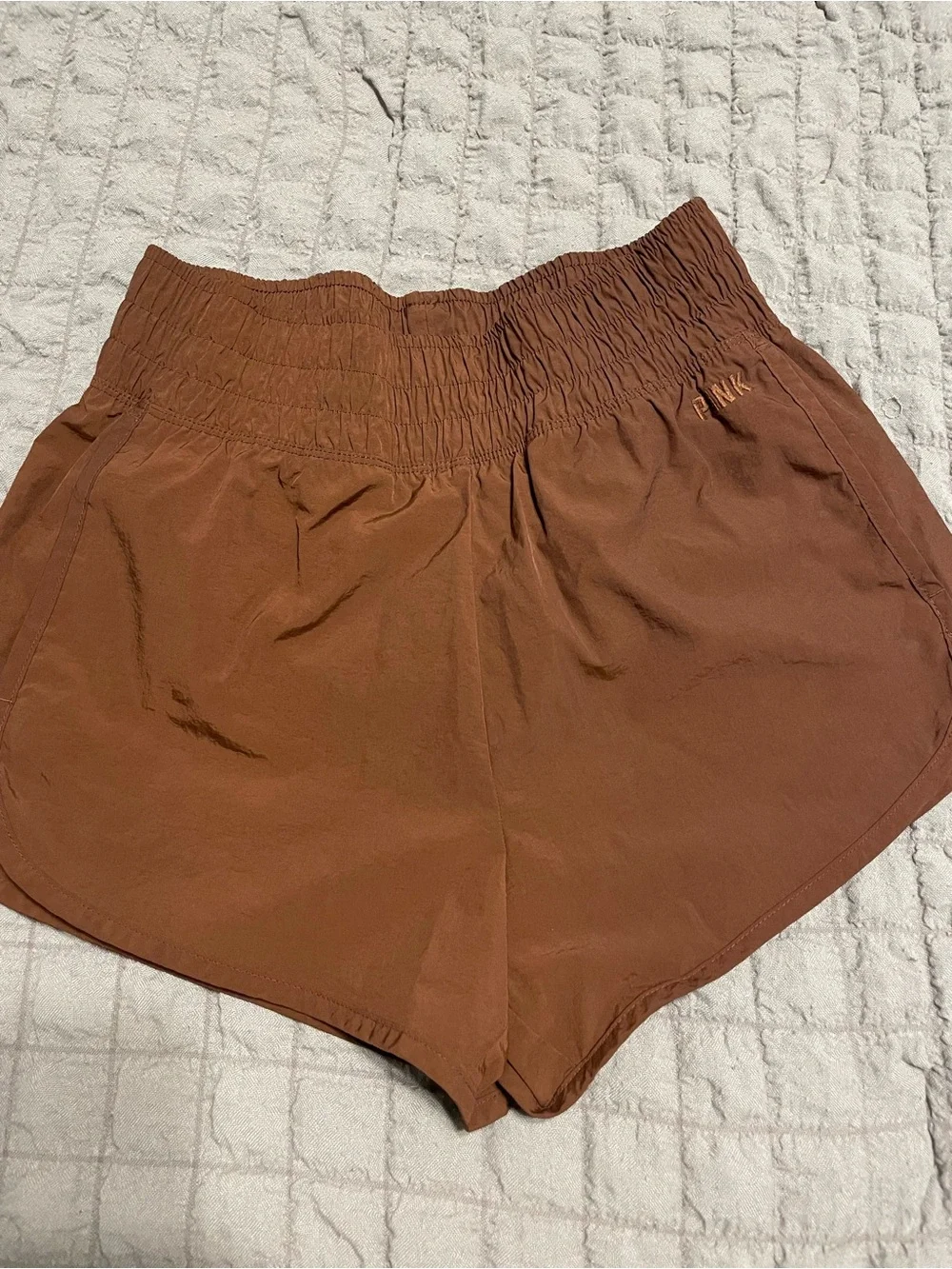 PINK Victoria's Secret Smocked Waist Rust Brown Athletic Shorts